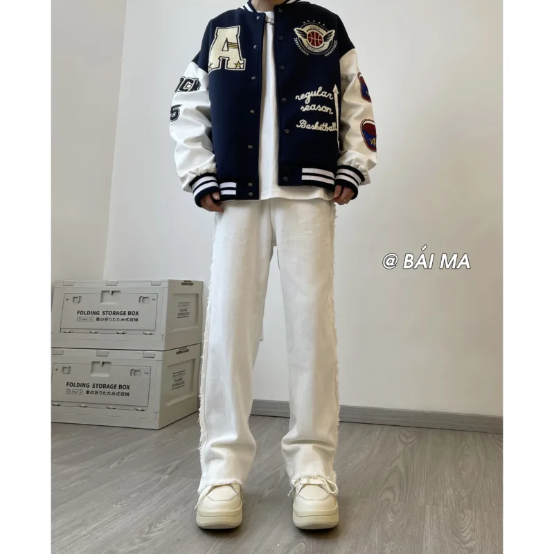 White Black Baggy Jeans Men Fashion Retro Straight Jeans Men Japanese Streetwear Hip-hop Denim Pants Mens Trousers M-2XL