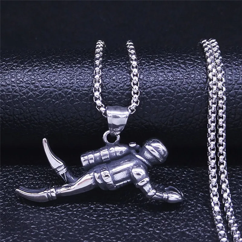 

Diving Stainless Steel Long Statement Necklaces Women/Men Black Color Pendant Necklace Jewelry collar acero inoxidable NXS07