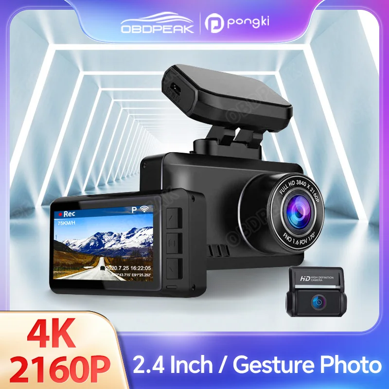 

Pongki M63 Dash Cam DUAL LENS Car DVR 4K 3840*2160P Gesture APP GPS WIFI Camera Ultra HD Track Video Recorder Super Night Vision
