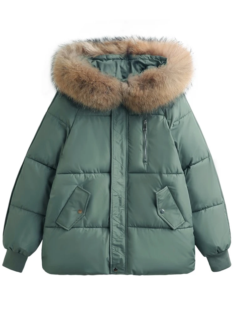 2023 New Warm Thicken Loose Down Jacket Women Winter Short Jacket Hooded Fur Collar Cotton Coat Korean Female Parkas Basic Coat