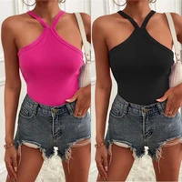 women halter vest crop top female knitted off shoulder crop tops cross strappy sexy tank tops for women 2022 summer