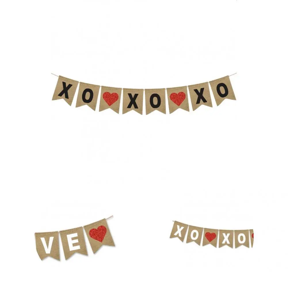 

Anti-fade Exquisite LOVE Letter Red Glitter Heart Banner Flag No Odor Hanging Flag Foldable for Engagement