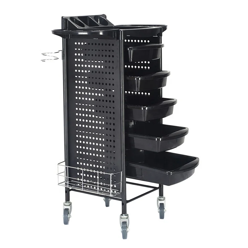 

Yoocell five PP trays and metal material side Salon Trolley with PVC wheels