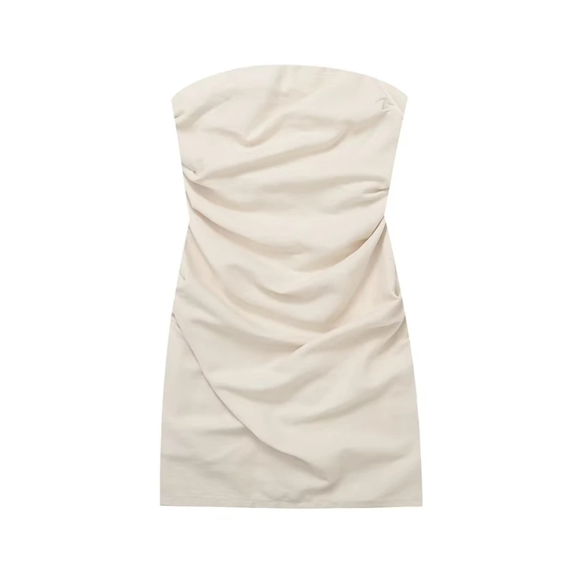 

Fashion Off-the-shoulder One-neck Hip Dress Summer New Tube Top Linen Folds Short Dress