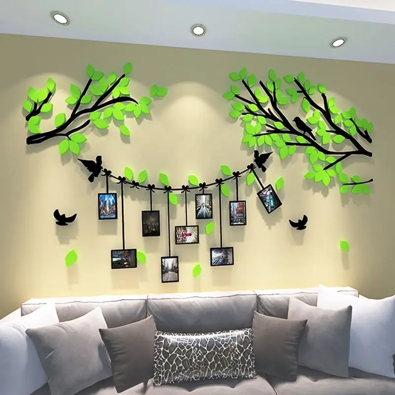 

3D photo tree wall sticker living room bedroom backdrop with 9pcs 4″/5″ photo frame wall decoration acrylic