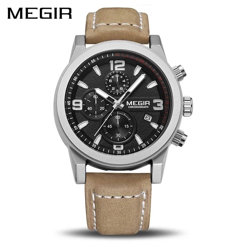 

MEGIR Fashion Sport Watch Men Luxury Brand Men Quartz Watches Chronogragph Clock Leather Band Army Military Wrist Watch 2026