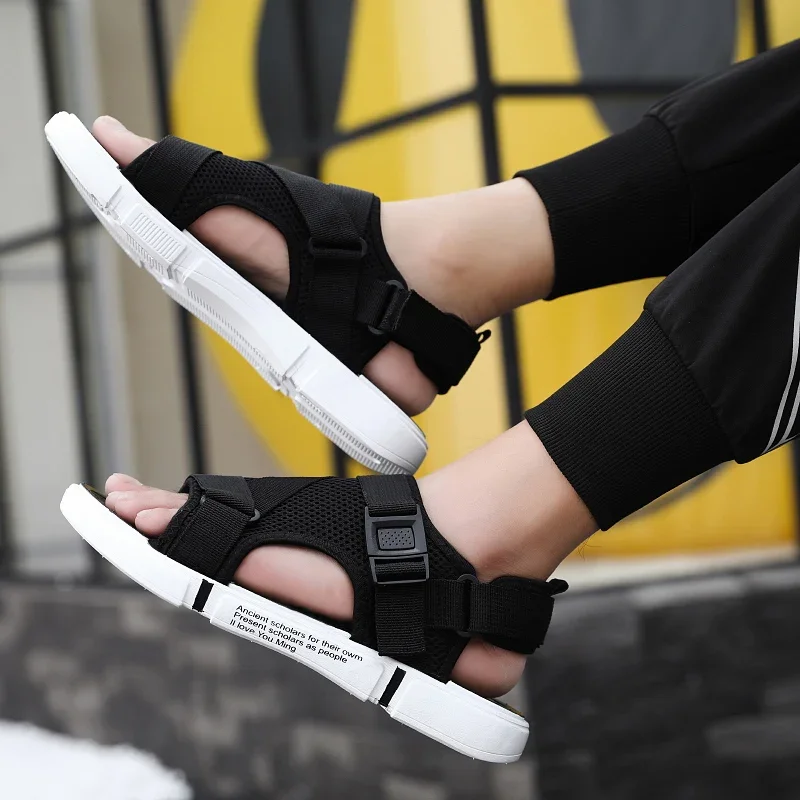 Сандалии-гладиаторы мужские плетеные Нескользящие пляжные босоножки плоская