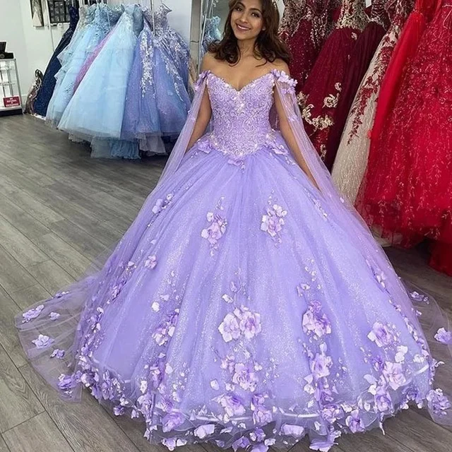 Lorencia Blush Pink Quinceanera Платье Бальное платье с 3D цветами и аппликациями накидкой