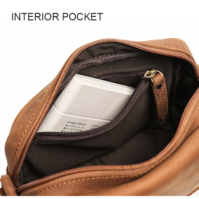 Vintage Men's Crazy horse leather shoulder bag Crossbody Small square bag for iPad mini