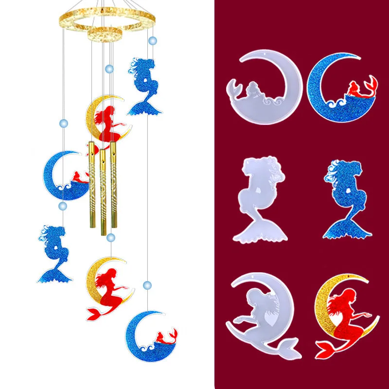 Mermaid Wind Chime Pendant Crystal Silicone Mould DIY Moon Wind Chime Pendant Mermaid Wind Chime Silicone Mold