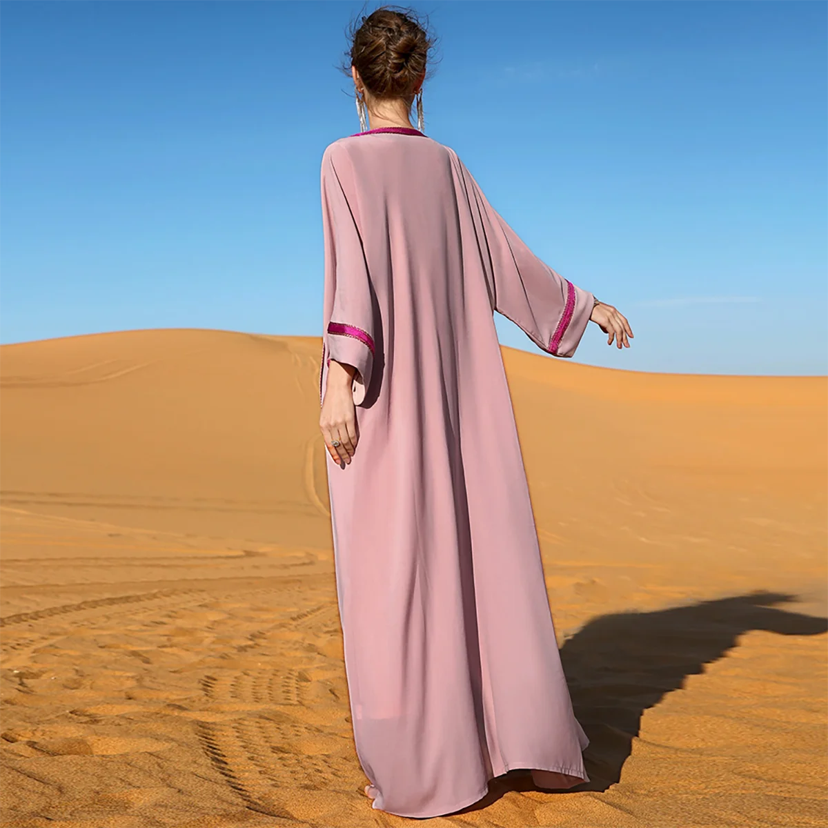 Fashionable Hand-Sewn Diamond Cardigan With Middle East Arab Dubai Muslim Robe Abaya Dress