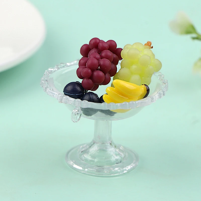 

1Set 1:12 Dollhouse Miniature Dessert Pan Cake Stand Fruit Tray With Fruit Model Kitchen Accessory For Doll House Decor Kids Toy