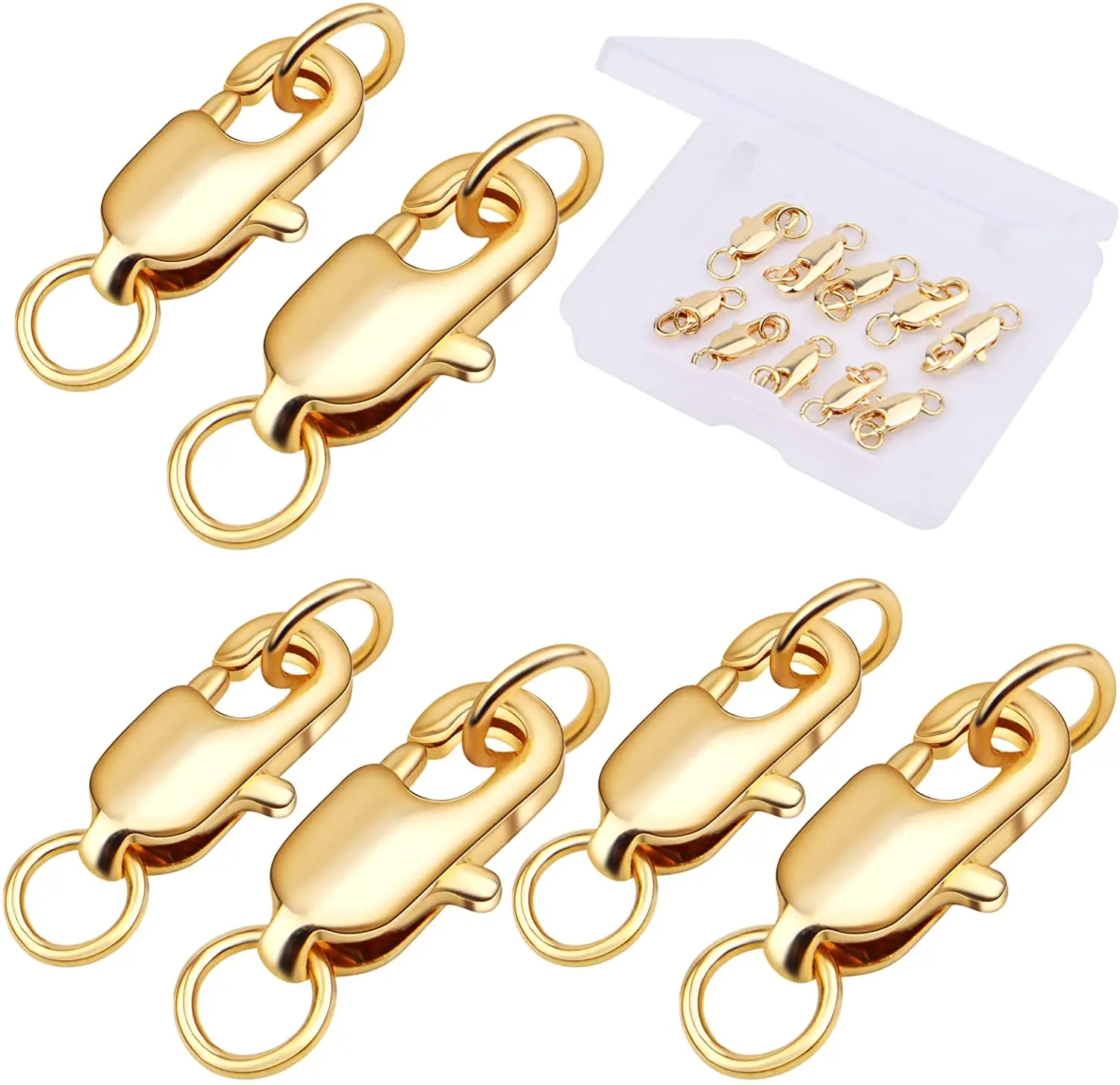 

10pcs 2 Sizes Necklace Clasp Metal Lobster Claw Clasps Connectors with Open Jump Rings and a Box for DIY Jewelry Making, Golden