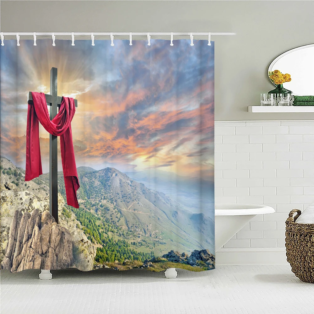 

Тканевая занавеска для душа с рисунком Иисуса, занавеска для ванной, праздничное украшение, водонепроницаемый экран с 3D-принтом, с крючками