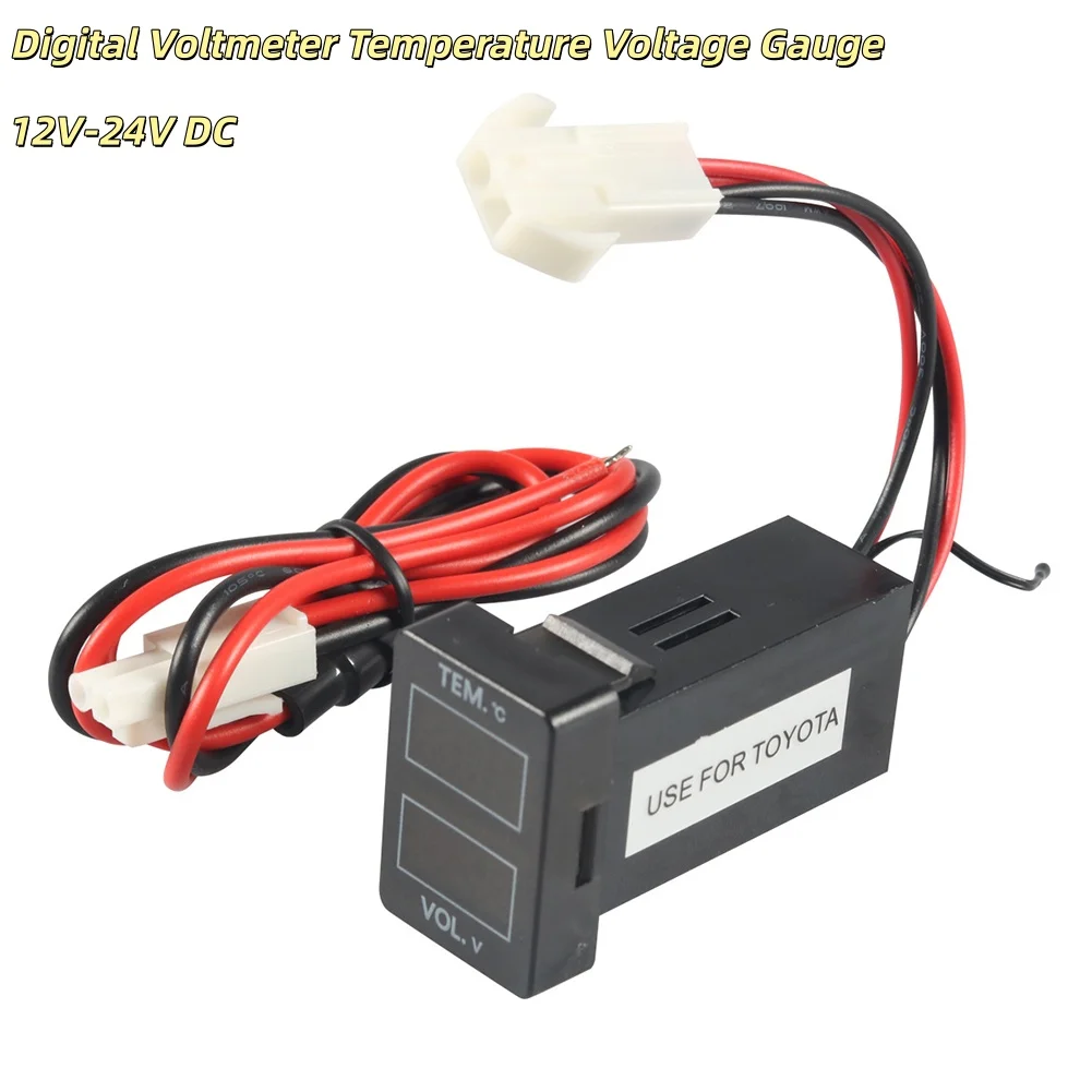 

Цифровой дисплей, ABS, черный автомобильный цифровой вольтметр, подходящий для Toyota, светодиодный монитор, датчик температуры и напряжения