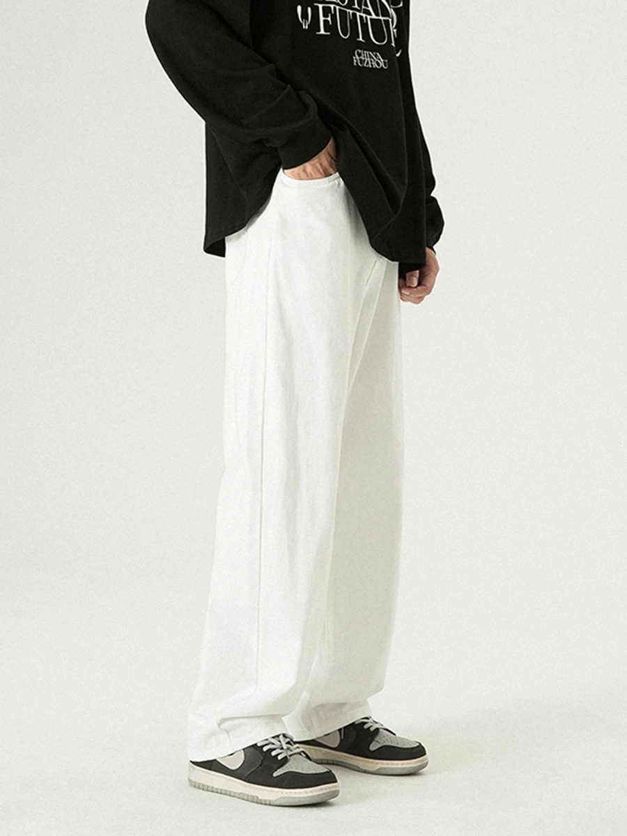 European and American Men Fashion Trend Street Loose Straight Casual Pants Men Wide Leg Drape Denim Trousers Fashion Streetwear