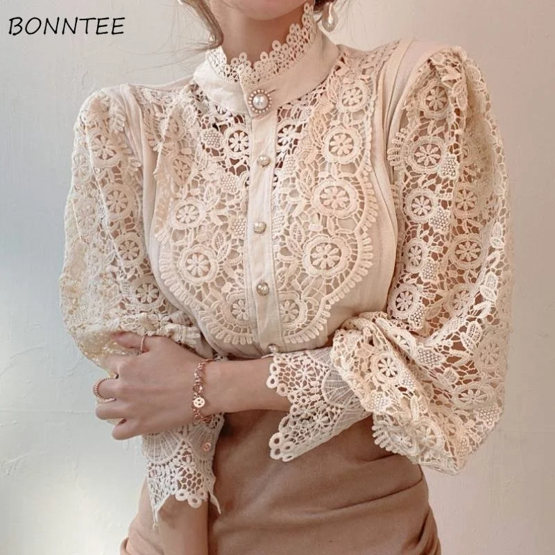 

Женская ажурная рубашка, свободная повседневная дизайнерская винтажная Простая рубашка во французском стиле, новая весенняя Офисная Женская эстетичная популярная в эстетике