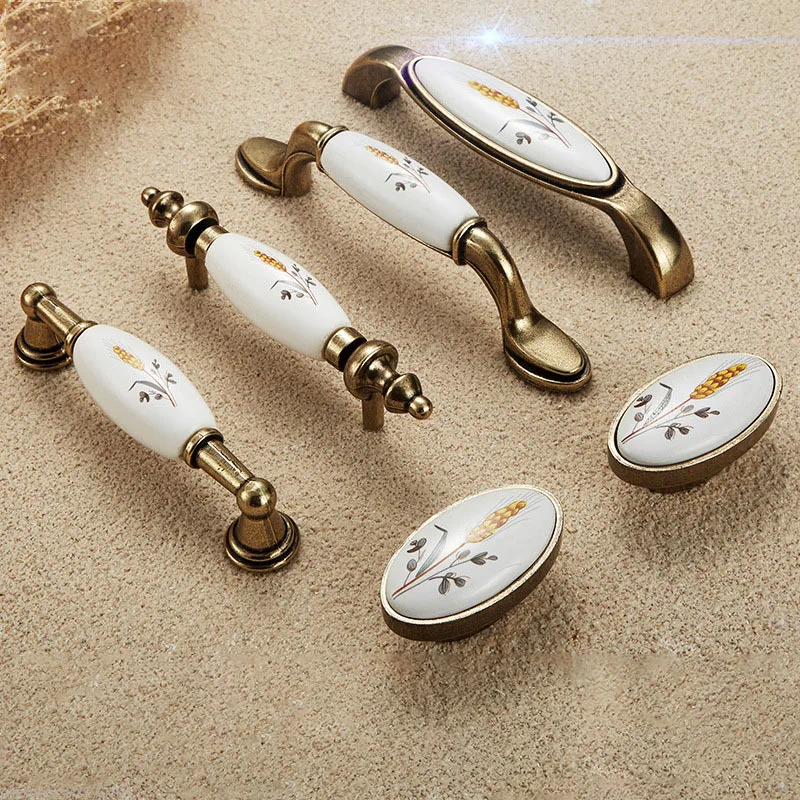 

1Pc Bronze Ceramic Handle Cabinet Handles Zinc Alloy Drawer Knobs Pulls Wardrobe Handle European Furniture Handle Hardware