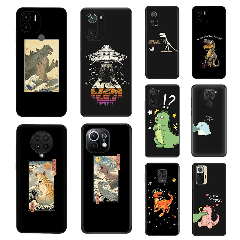 Черные мягкие чехлы для телефонов Redmi Note 10 10s 9 9t 9s 8 8t 7 9a 9i 9c 10a 10c 13 a3 a3x mi 10t Pro Cute Dinosaur