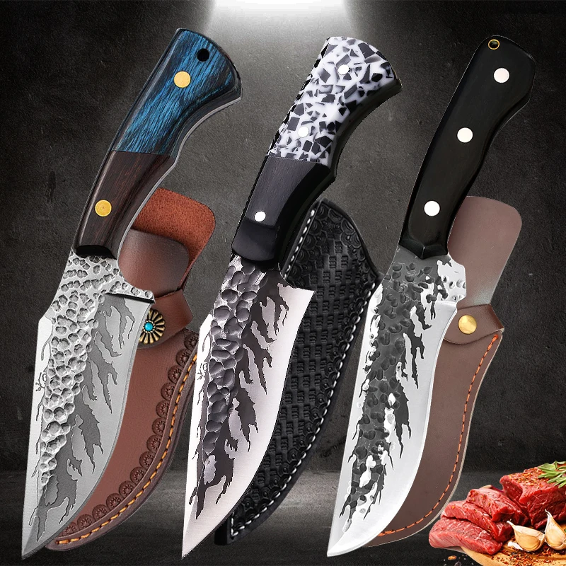 

Meat Cleaver Hunting Knife Handmade Forged Camping Survival Boning Fruit Kitchen Chef Knife Stainless Steel Butcher Fish Knife