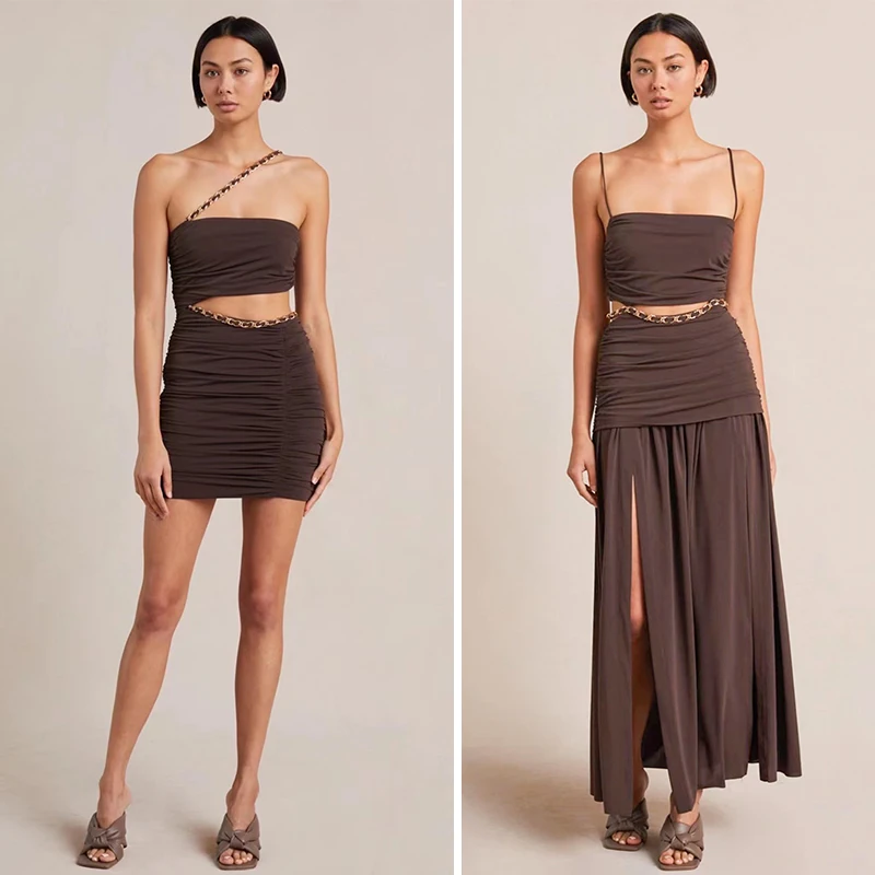 

2022 new Chain Wrap Chest Sexy Waistless Tight Skirt Slit Waist Dress Fashion Suit