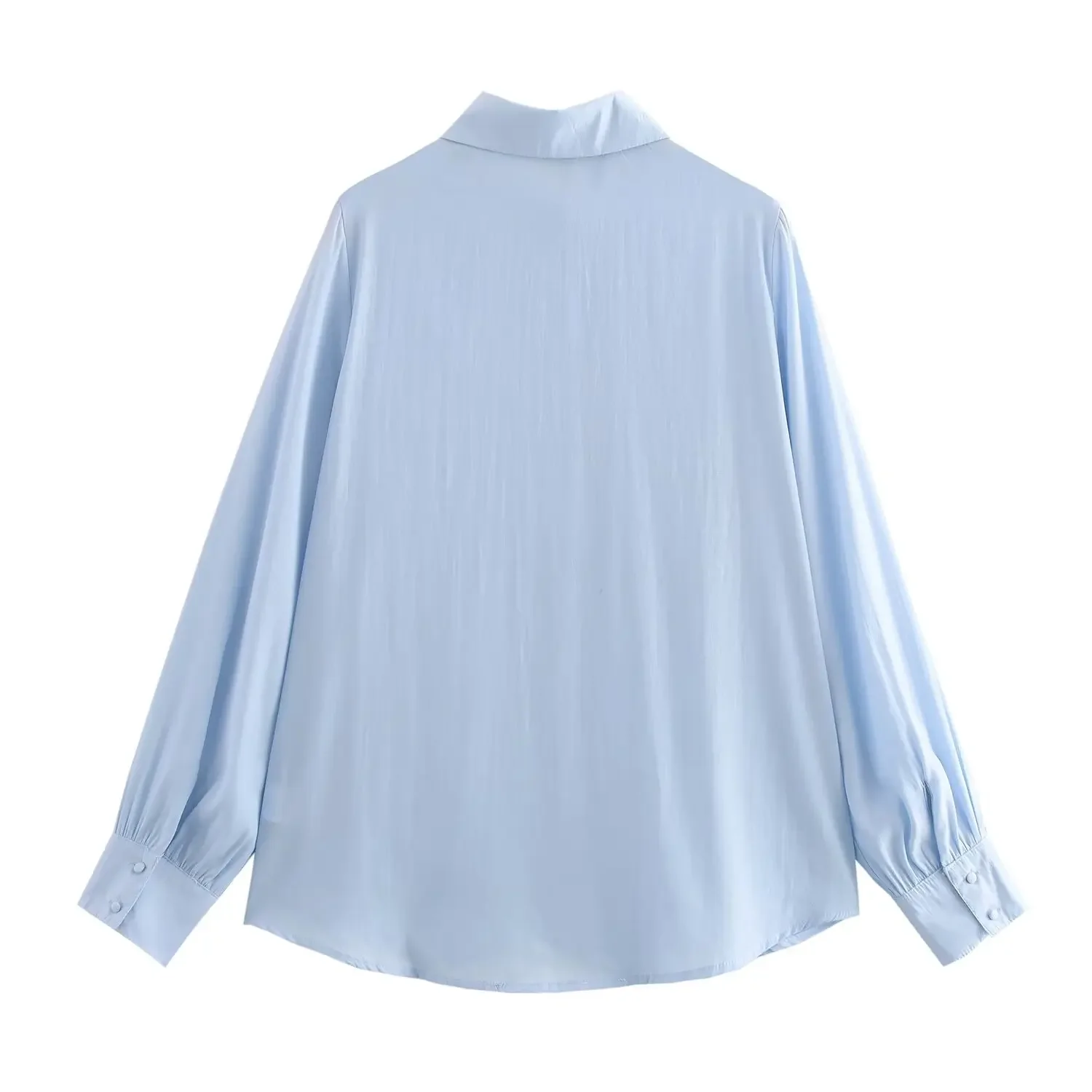 2024 Autumn New Women's Fashionable Solid Color Long Sleeve Top European and American Cross-border Style Lantern with But