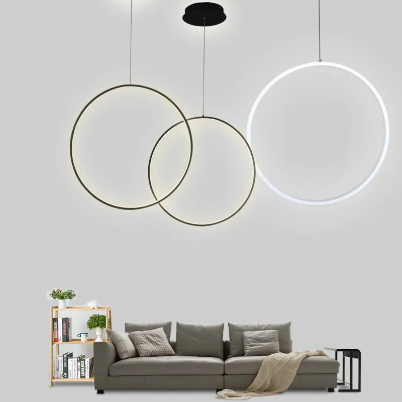 

Modern LED Ring Chandelier Lights Round Circle Pendant Lamp Home for Living Room Lighting Indoor Black Lustre Chandelier Fixture