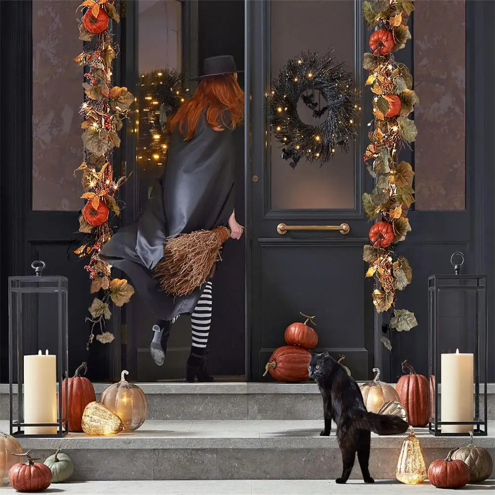55 см венок на Хэллоуин для входной двери люминесцентная гирлянда из ротанга с