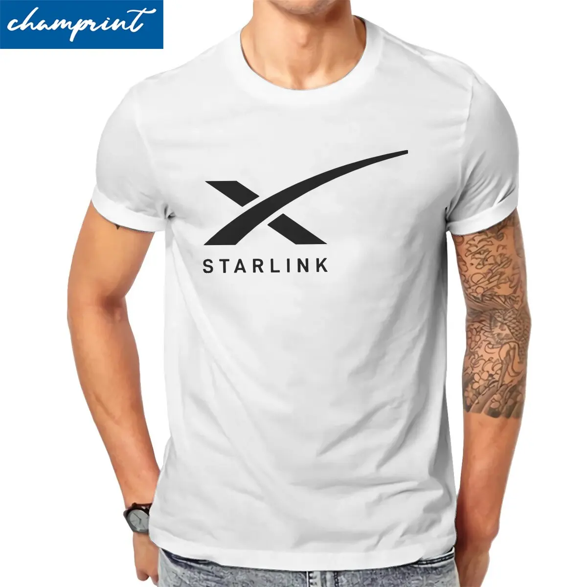 

Men SpaceX Starlink Logo T Shirt Cotton Clothes Novelty Short Sleeve O Neck Tees Unique T-Shirt