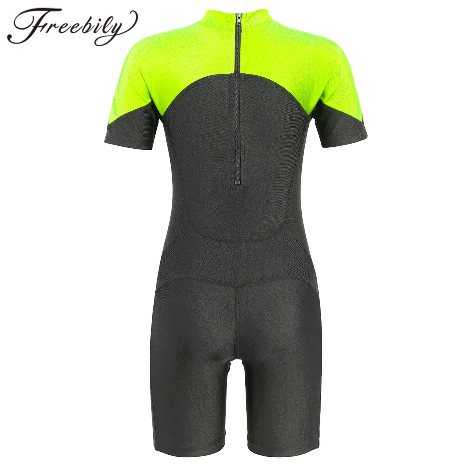 

Kids Boys Girls Swimwear Swimsuit Rash Guards Short Sleeves Colorblock One-piece Children Bathing Suit Rashguard Diving Jumpsuit