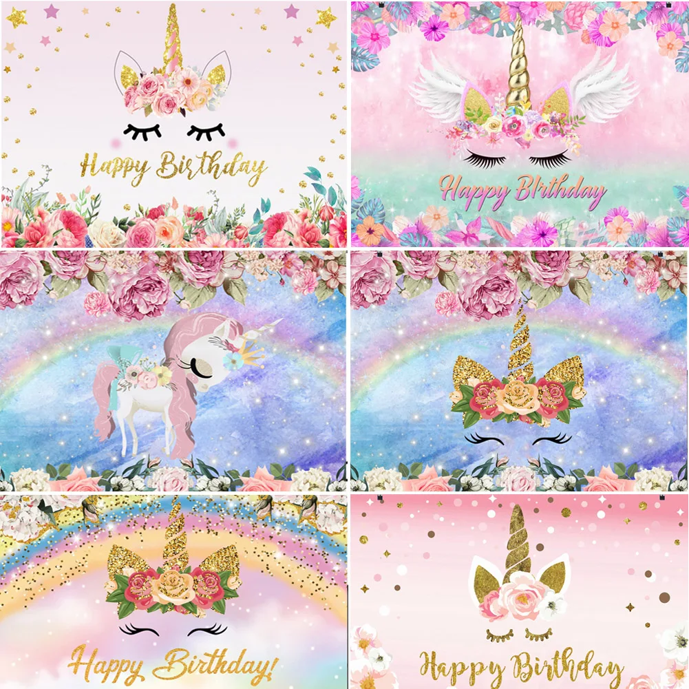 

Виниловый фон с изображением единорога для дня рождения