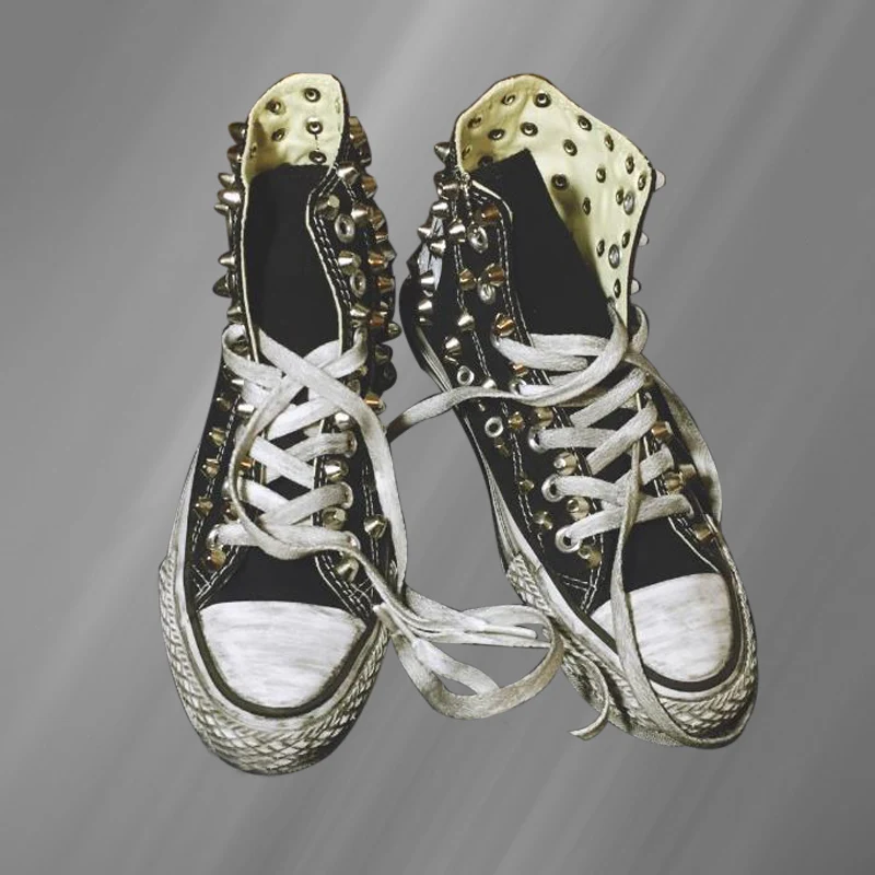 

Заклепки ручной работы высокие парусиновые туфли классические крутые Ретро Старые грязные туфли для мужчин и женщин в том же стиле 35-46
