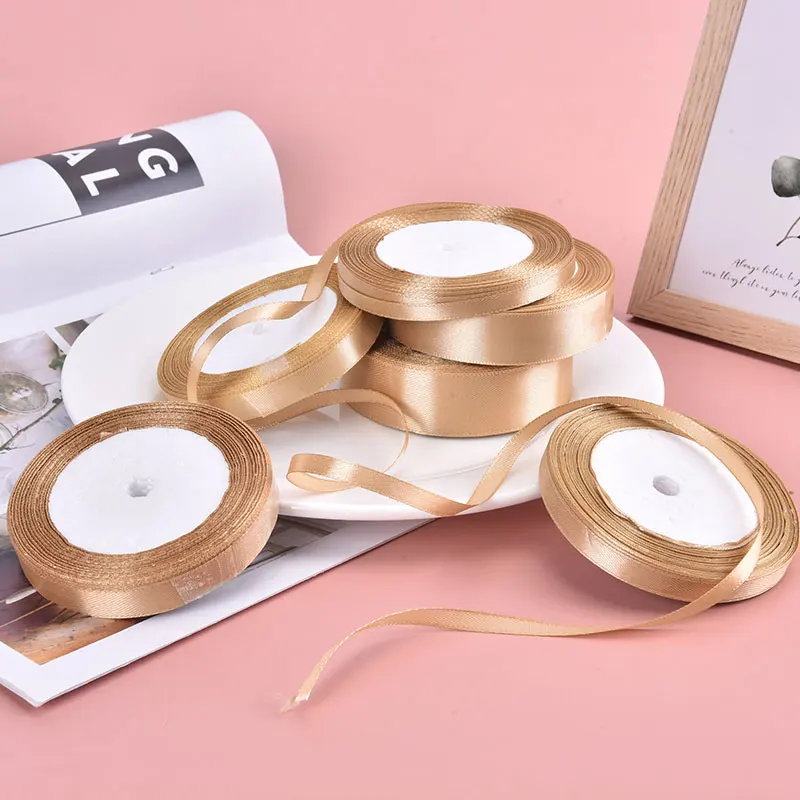 

6 Sizes of Champagne Gold Wrapping Ribbon Shiny Wedding Party Christmas Decoration DIY Craft Cake Gift Bow Wrapping Ribbon