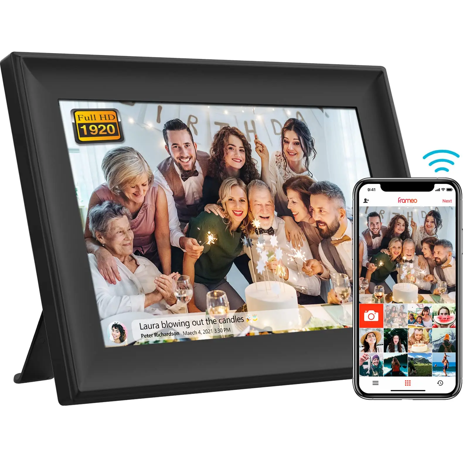 10.1IN Digital Photo Frame Frameo App 16GB Touch Control Picture Vedio Mult-Media Player MP3 MP4 Calendar Electronic Photo Frame
