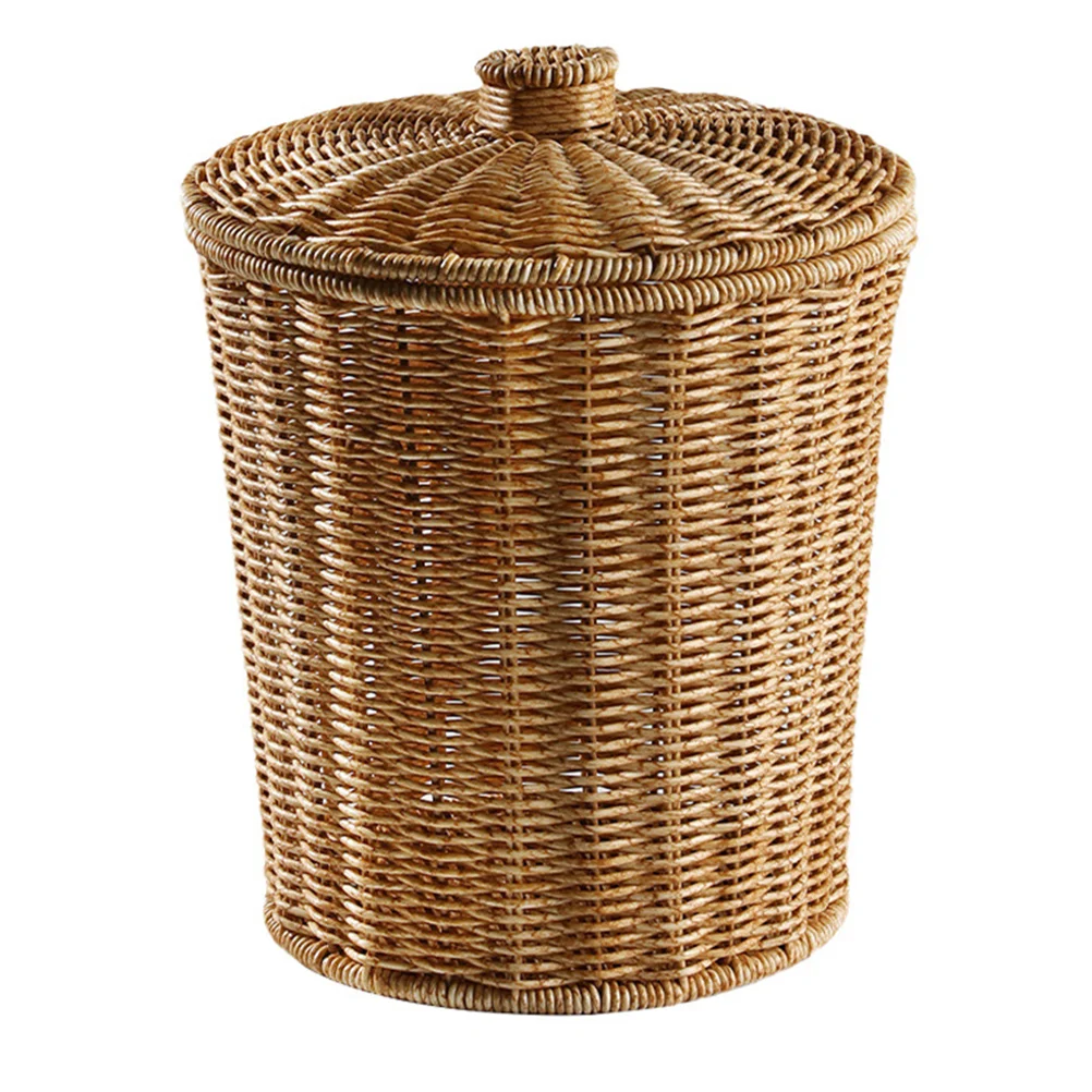 Basket Wicker Storagetrash Baskets Can Woven Lid Laundry Rattan Wastebin Seagrass Garbage Wastebasket Lids Blanket Bathroom