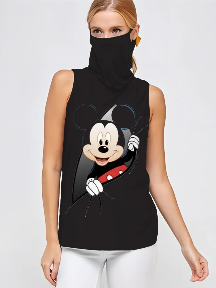 

Женская Пыленепроницаемая футболка с маской Микки Мауса, летняя пикантная майка без рукавов, топы с высокой горловиной и принтом Минни Маус