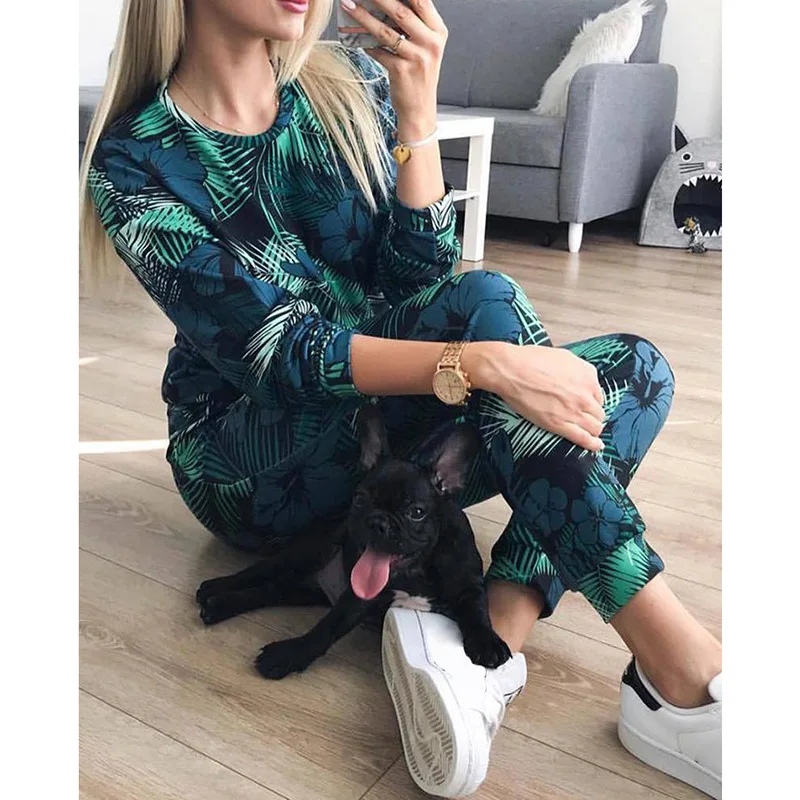 SURE YOU LIKE Spring/Summer Women Casual Loose Pajamas Sets Long Sleeve Trousers Print Homesuit Fashion Pajymas Lady Nightwear