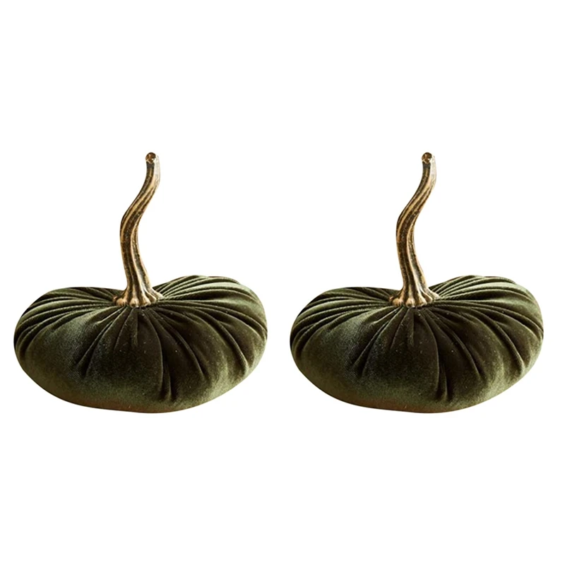 

2X Large Velvet Pumpkins For Decorating,Handmade Artificial Harvest Pumpkins,Fall Halloween Thanksgiving Home(Green)