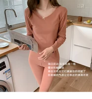 new de rong thermal underwear womens pajamas mesh round neck light waist autumn clothes pants suit tight heating clothes