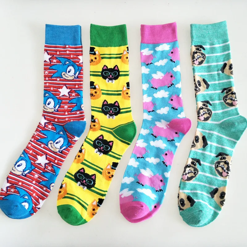 Fashion Soft Novelty Cotton Women Socks Colorful cartoon animal Happy Funny Socks For Girl Gift Unisex Socks men socks 5/Lot