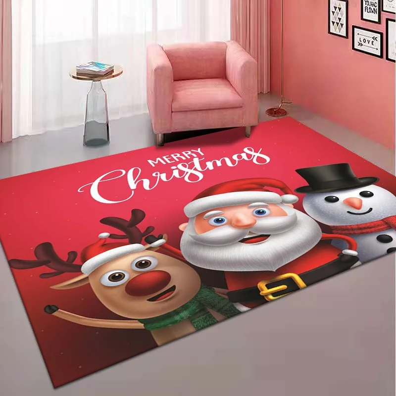 

Christmas Carpet Santa Claus Pattern Living Room Bedroom Corridor Anti-skid Carpet Family Party Holiday Decoration Carpet
