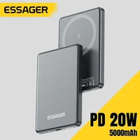 Тонкий беспроводной внешний аккумулятор Essager Power Bank, магнитный, 20 Вт, 5000 мАч, портативный внешний аккумулятор с быстрой зарядкой для Magsafe для iPhone 16 15 14 13