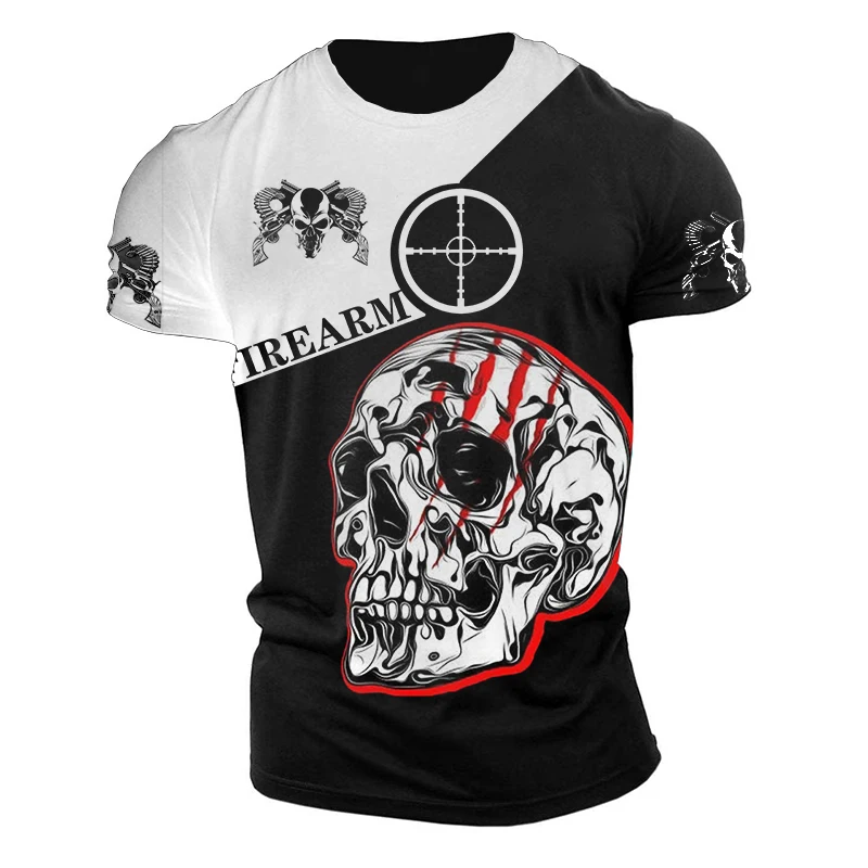 Fashion 3D Skull Print T Shirt For Men Terror Harajuku Streetwear Leisure  O-neck Loose Tops Hip Hop Style Short Sleeve T-shirts