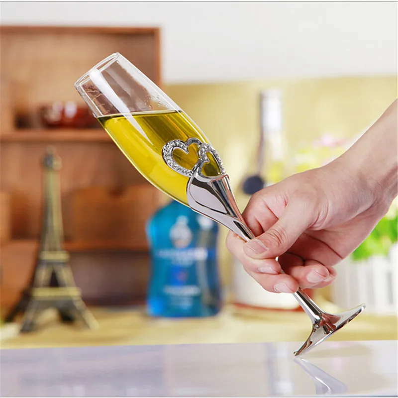 

1 pair New design creative gift art craft wedding glasses champagne red wine bride groom crystal enamel cup party decor