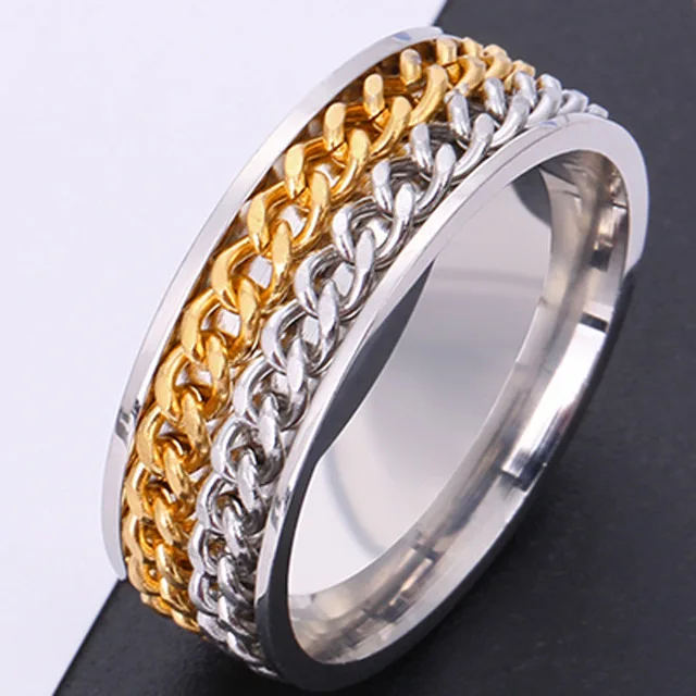 

Rotate Rotating Anxiety Fidget rings Titanium Stainless Steel Chain Spinner Finger Ring For Men Blue Gold Black Punk Rock Gift