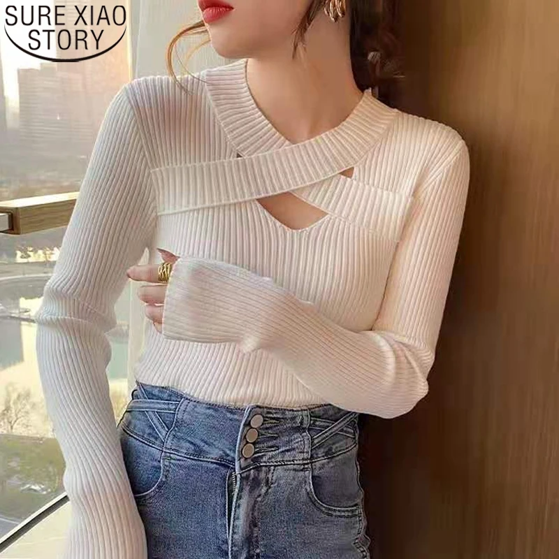 

Autumn Winter Sweaters Women Long Sleeve Pullovers Fashion Criss-cross V-neck Bottoming Tops New Casual Knitted Clothes 22713