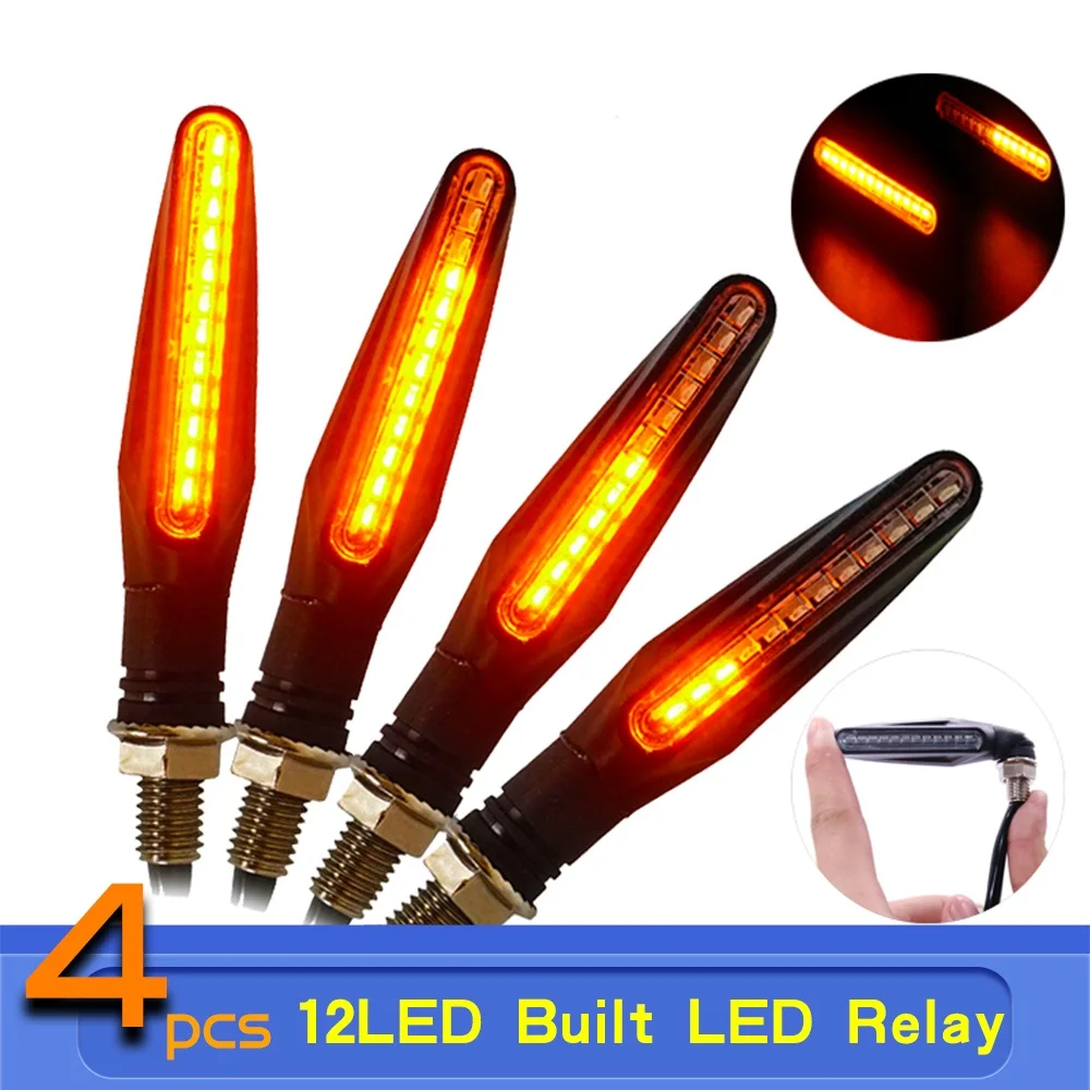 

2/4PCS Motorcycle 12 LED Turn Signals Blinker Tail Flowing Light Water Motor Flashing Steering Lights Stop Indicator Signal IP68