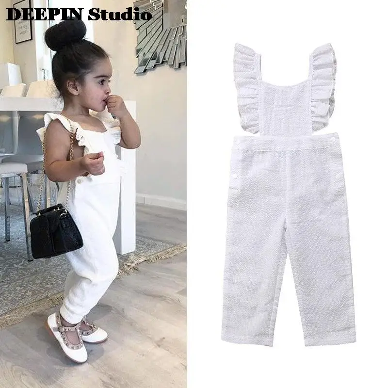 

2022 Spring & Summer New Infant Kids Baby Girl Cute Toddler Clothes Backless Overalls Ruffled Playsuit Solid Casual Sunsuit 1-6T