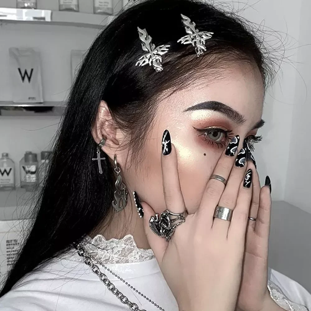 

New Punk Hip Hop Darts Flame Dragon Acrylic Metal Hair Clips Barrette Harajuku Hair Accessories Couple Rock Hair Accessories