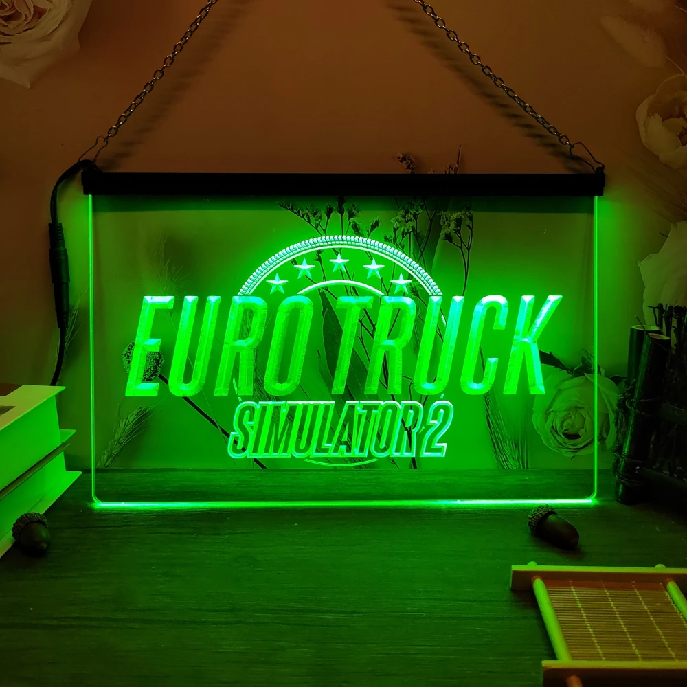 

Неоновая Вывеска «Европейский Грузовик-симулятор» С 2-сторонним Вращением, 3D-дизайн, Настенный Декор Для Дома